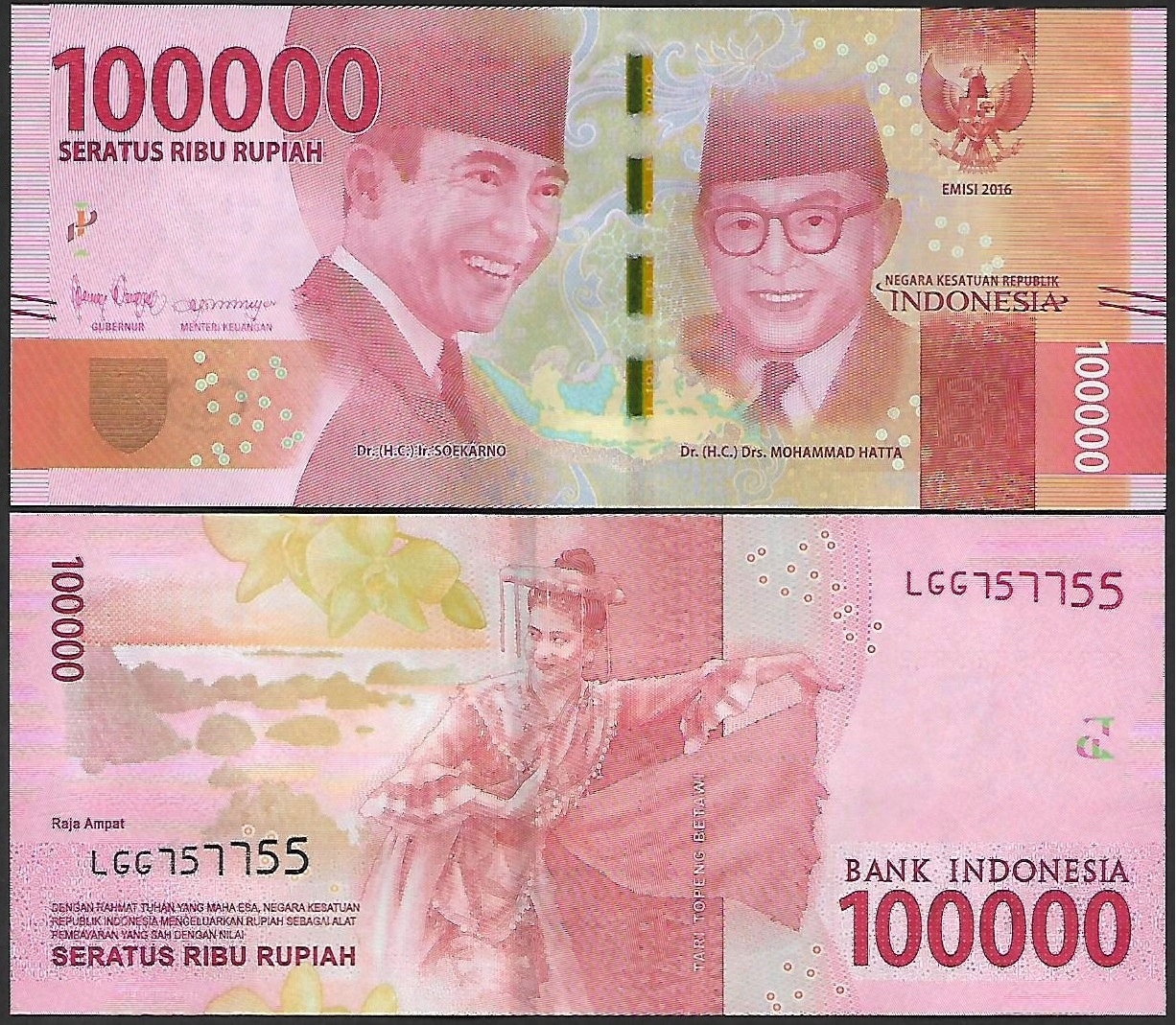 * INDONEZJA 100000 rupii 2016 (2019) P-160 ** stan UNC **