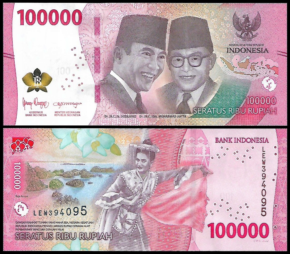 * INDONEZJA 100000 rupii 2022 W-168 ** stan UNC **