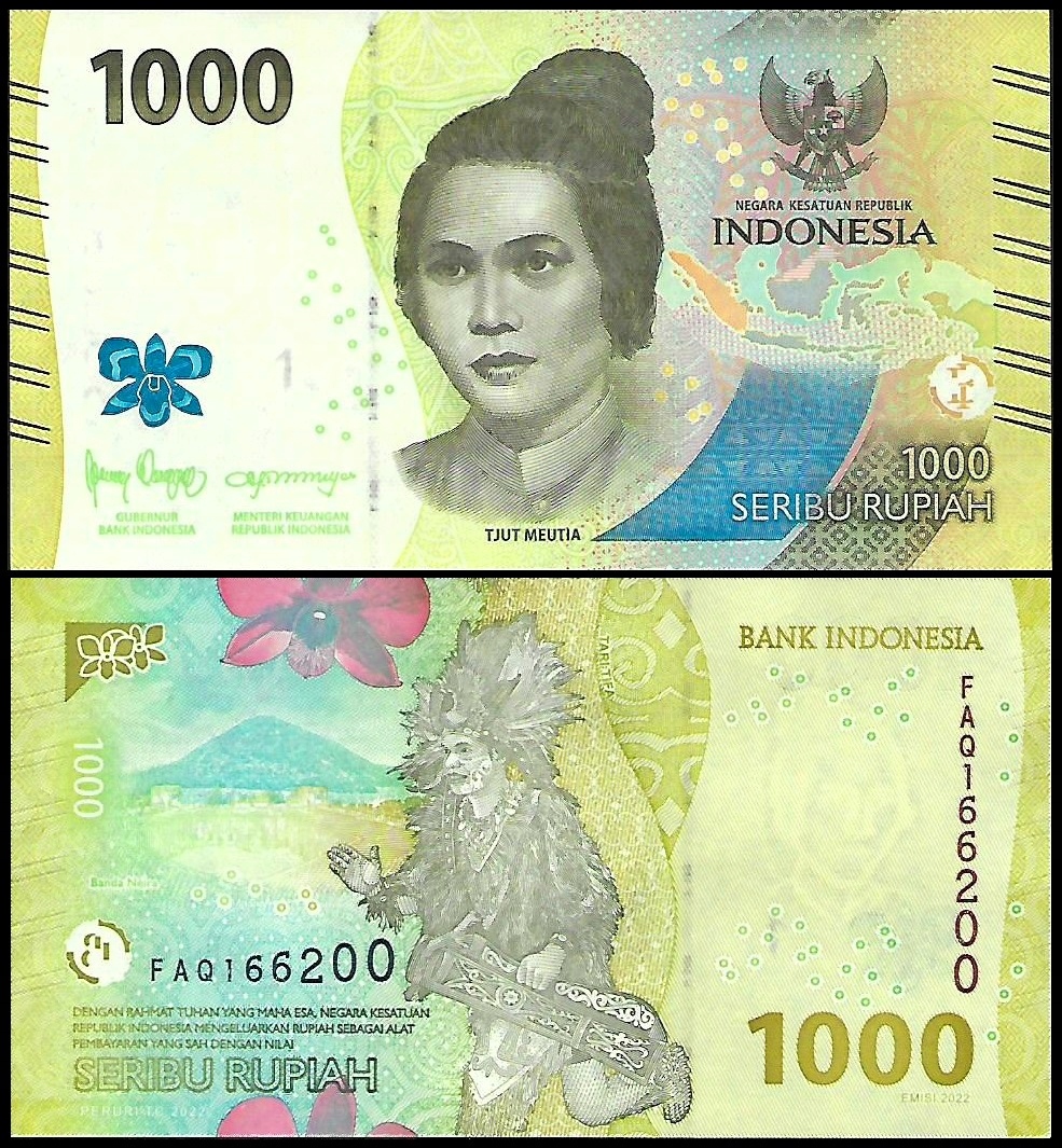 * INDONEZJA 1000 rupii 2022 W-162 ** stan UNC **