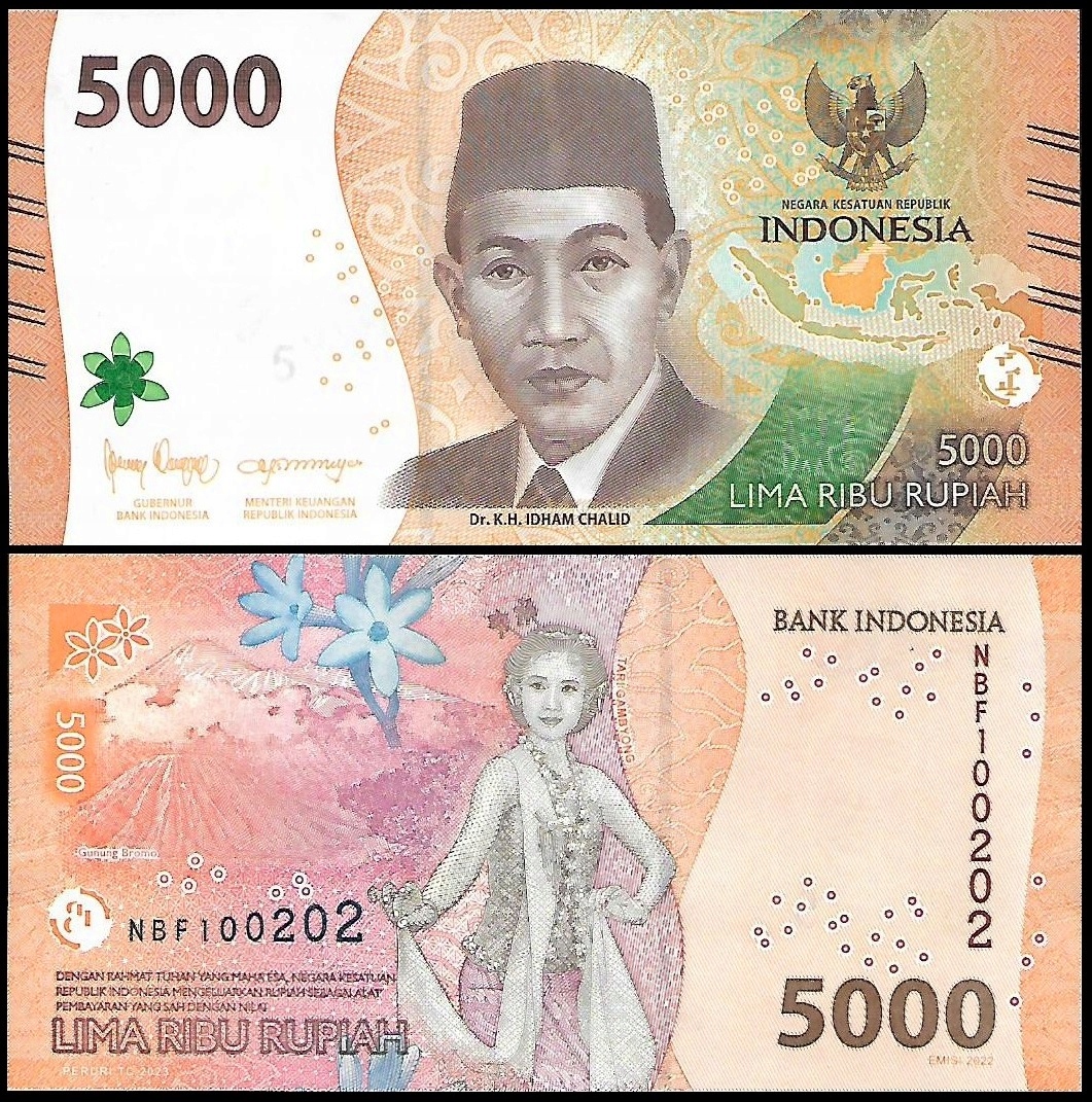 * INDONEZJA 5000 rupii 2023 W-164 ** stan UNC **