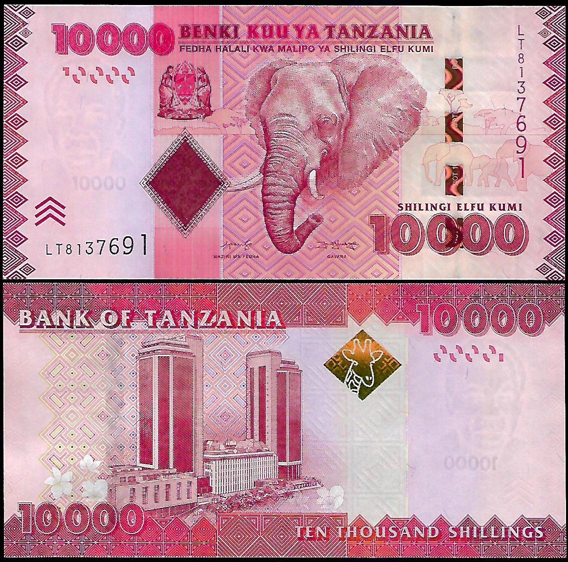 * TANZANIA 10000 schillings 2020 P-44c ** stan UNC ** słoń