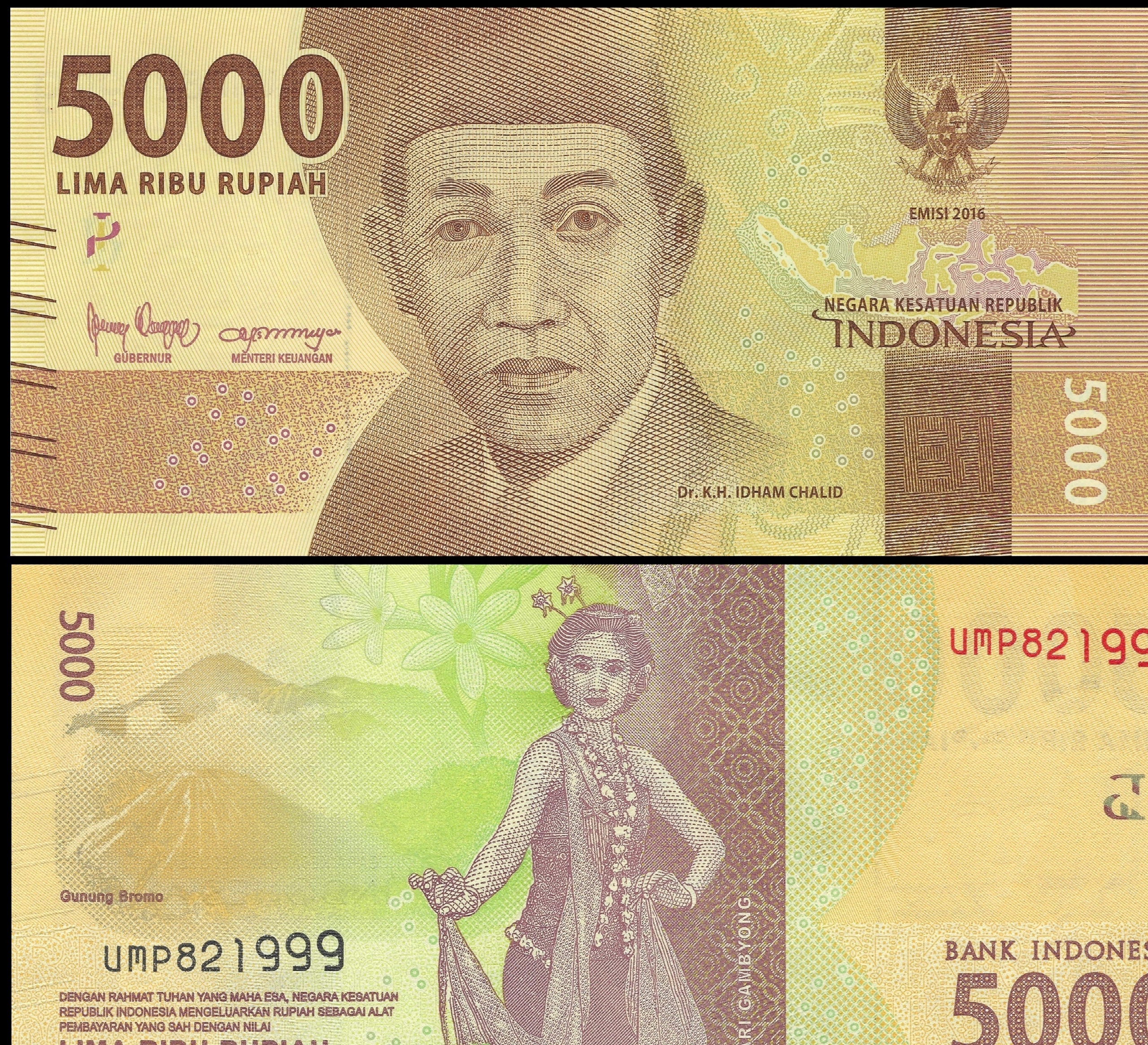 * INDONEZJA 5000 rupii 2016 P-156 ** stan UNC **