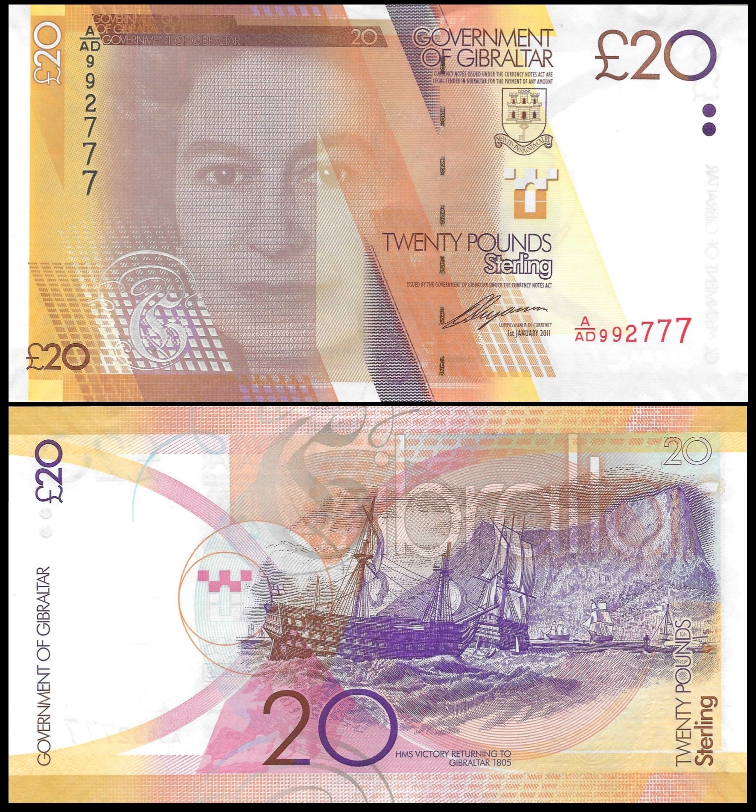 * GIBRALTAR 20 funtów 2011 P-37a ** stan UNC ** Elżbieta II