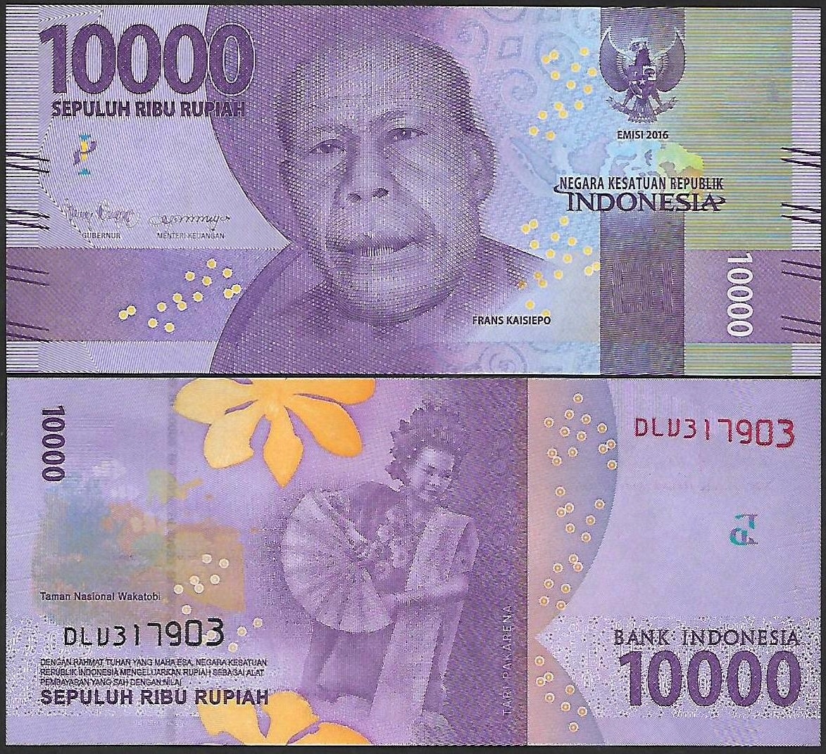 * INDONEZJA 10000 rupii 2016 (2021) P-157 ** stan UNC **