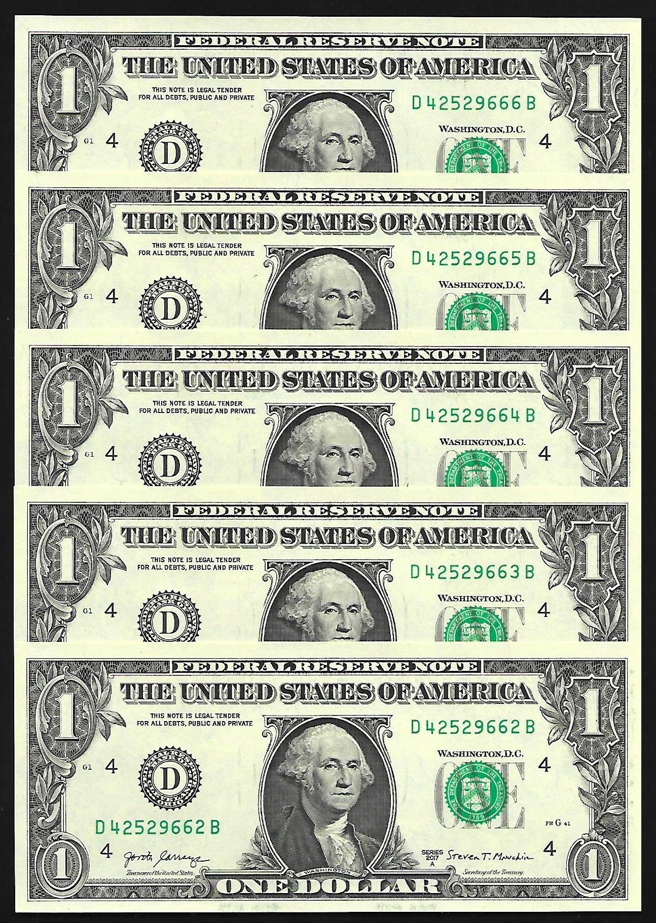 * USA STANY ZJEDNOCZONE ZESTAW 5 x 1 dollar 2017A P-544 ** stan UNC **