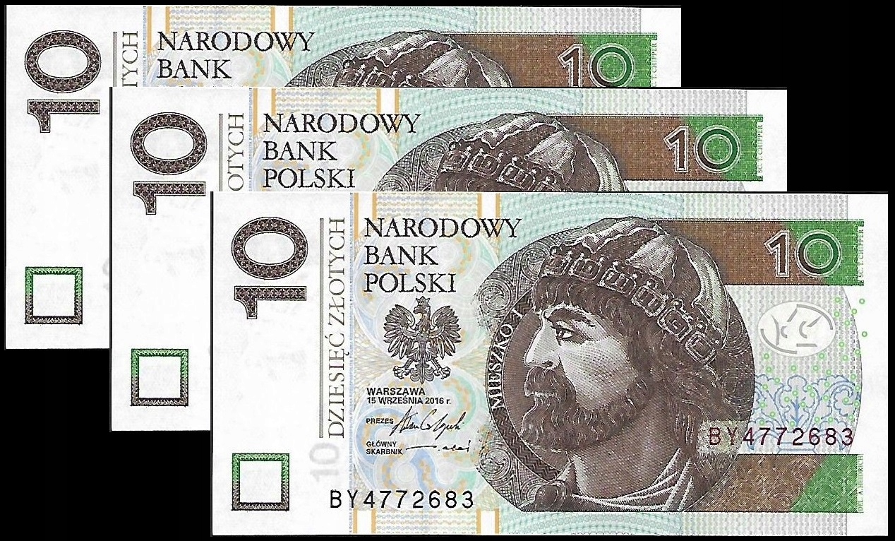 * POLSKA 3 x 10 złotych 2016 P-183 * UNC *seria BY * kolejne numery