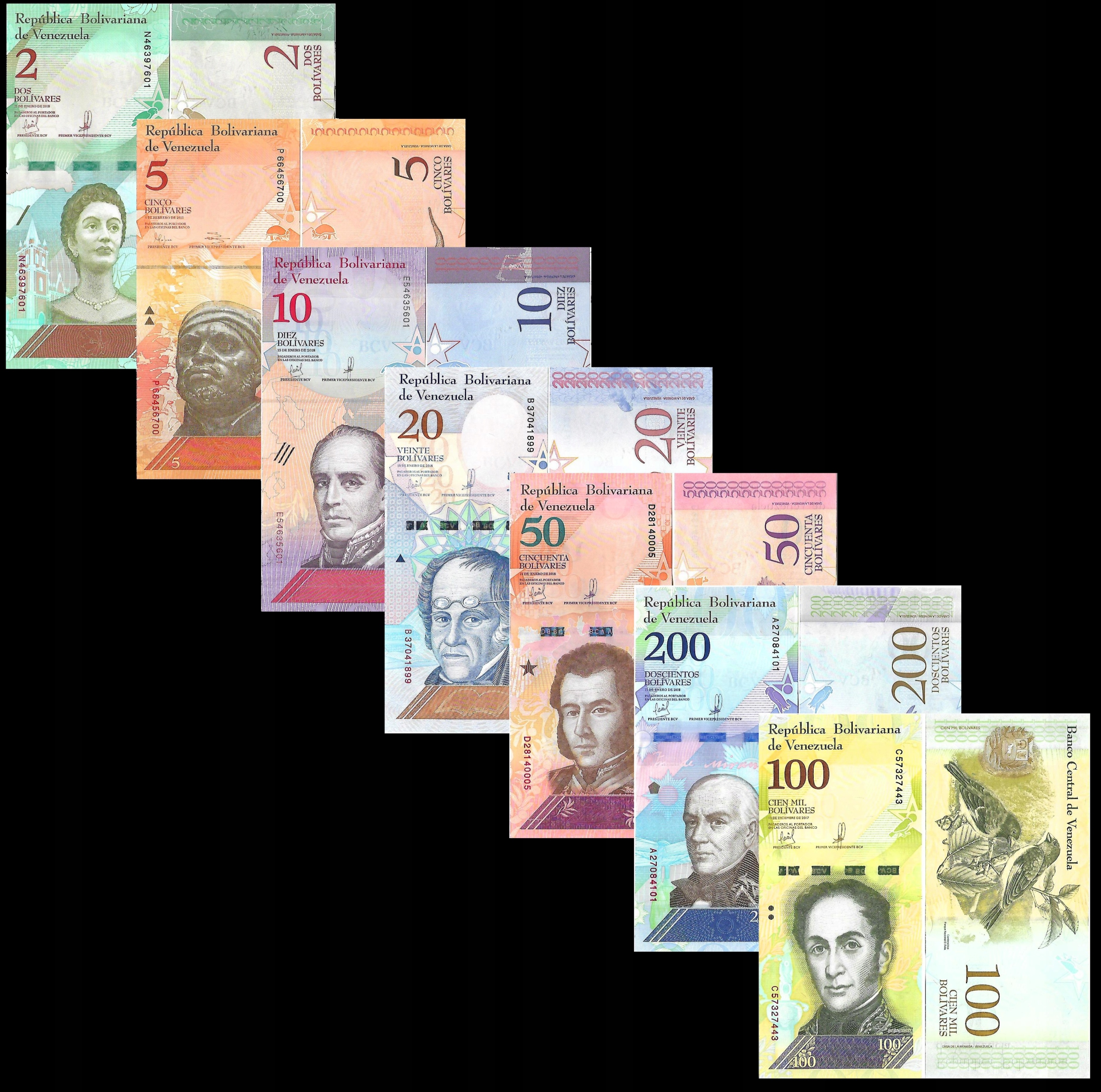 * WENEZUELA ZESTAW 2 - 100 000 bolivares ** stan UNC ** zestaw 7 banknotów