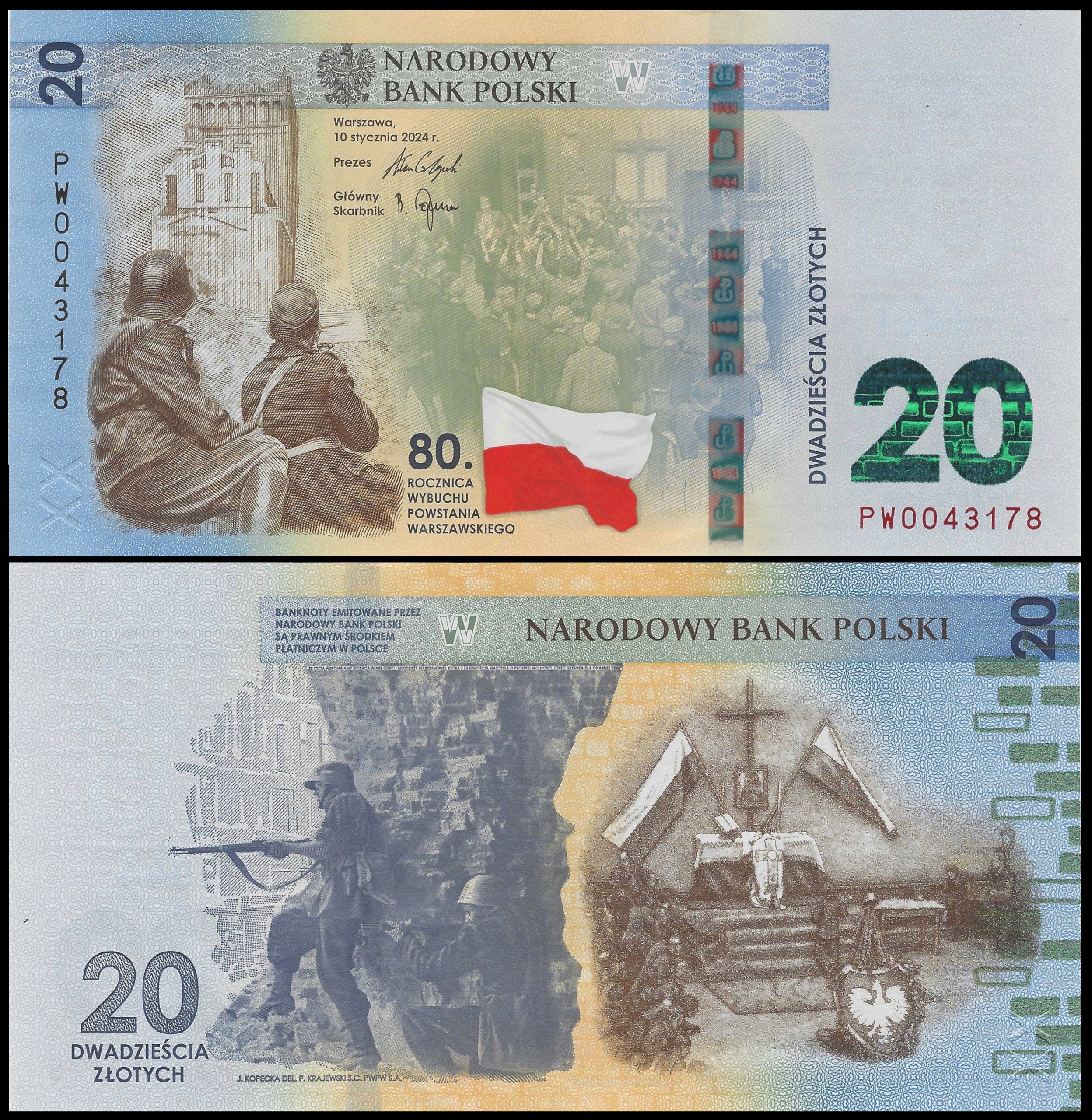 * POLSKA 20 złotych 2024 * 80. rocznica wybuchu Powstania Warszawskiego UNC