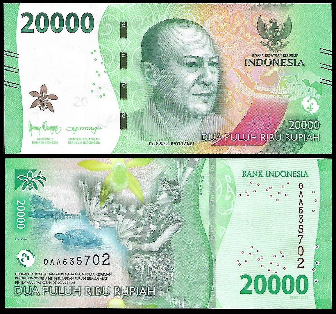 * INDONEZJA 20000 rupii 2022 W-166 ** stan UNC **
