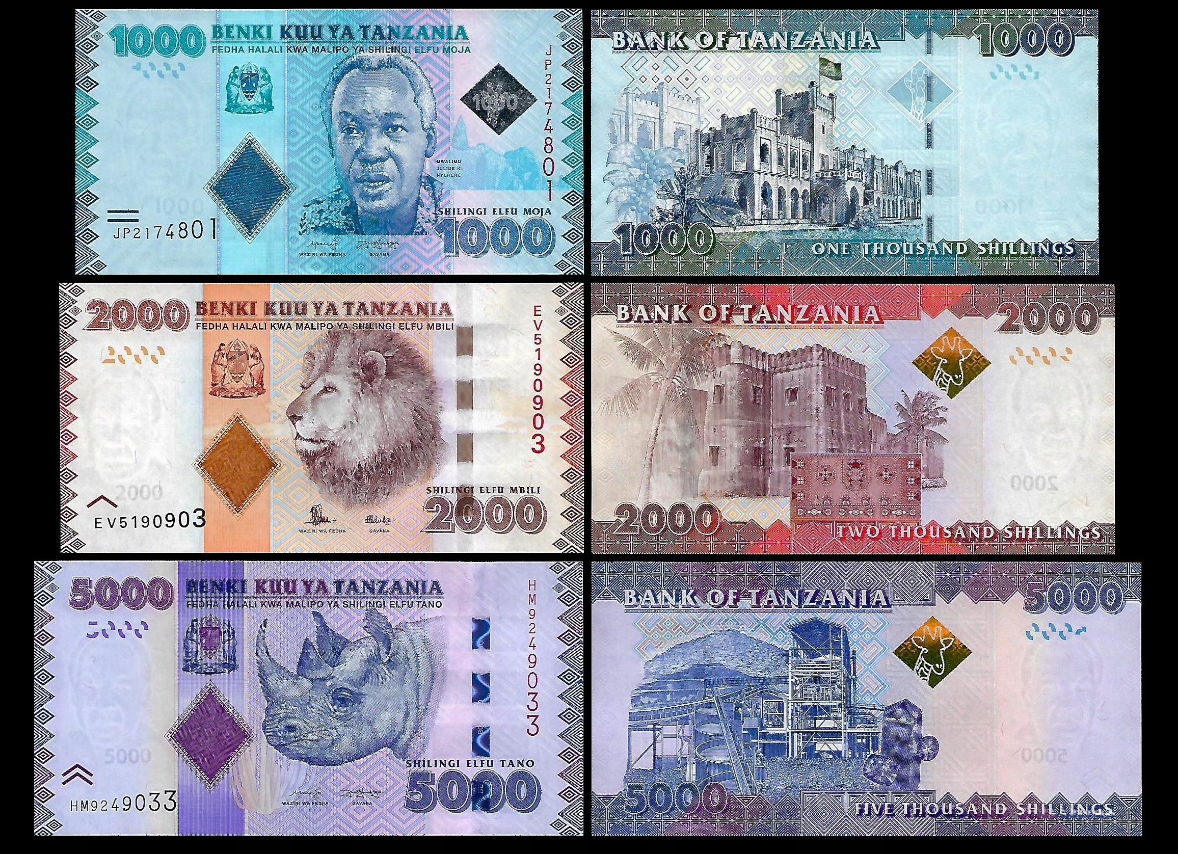 * TANZANIA zestaw 1000 2000 oraz 5000 schillings P-41-42-43 stan UNC