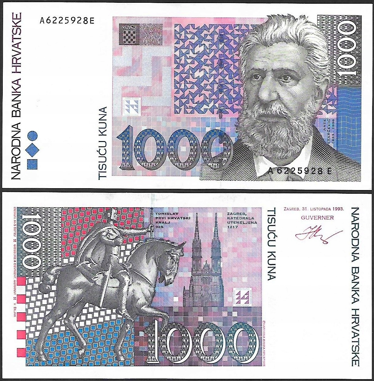 * CHORWACJA 1000 kuna 1993 P-35 a * stan about UNC ** zastąpione przez euro