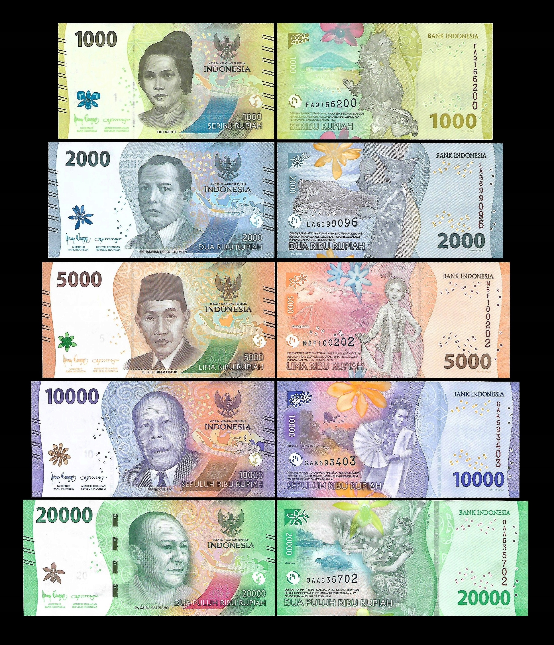 * INDONEZJA 1000 -20000 rupii 2022 P 162- P 166 * stan UNC * zestaw