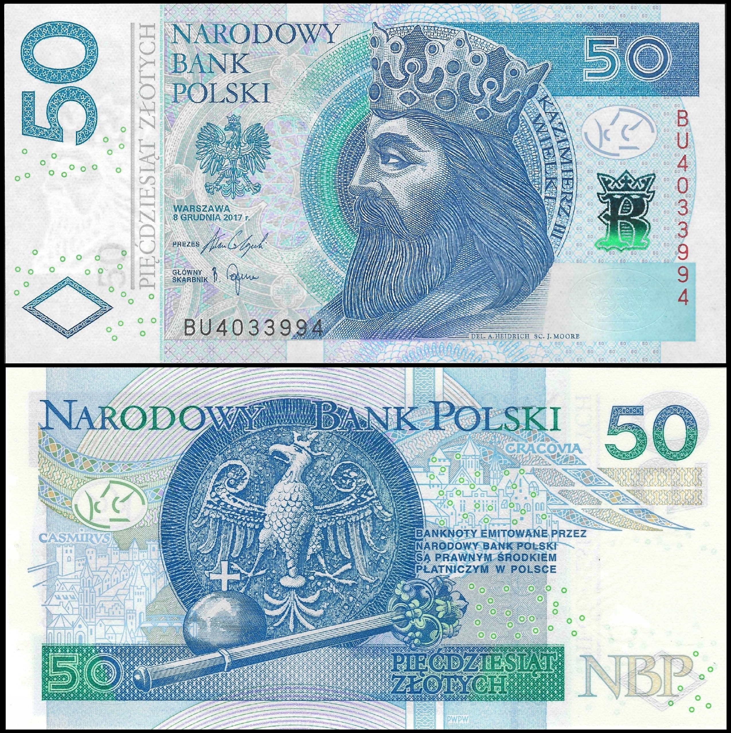 * POLSKA 50 złotych 2017 P-185 ** stan UNC ** seria BU * ostatnie sztuki *