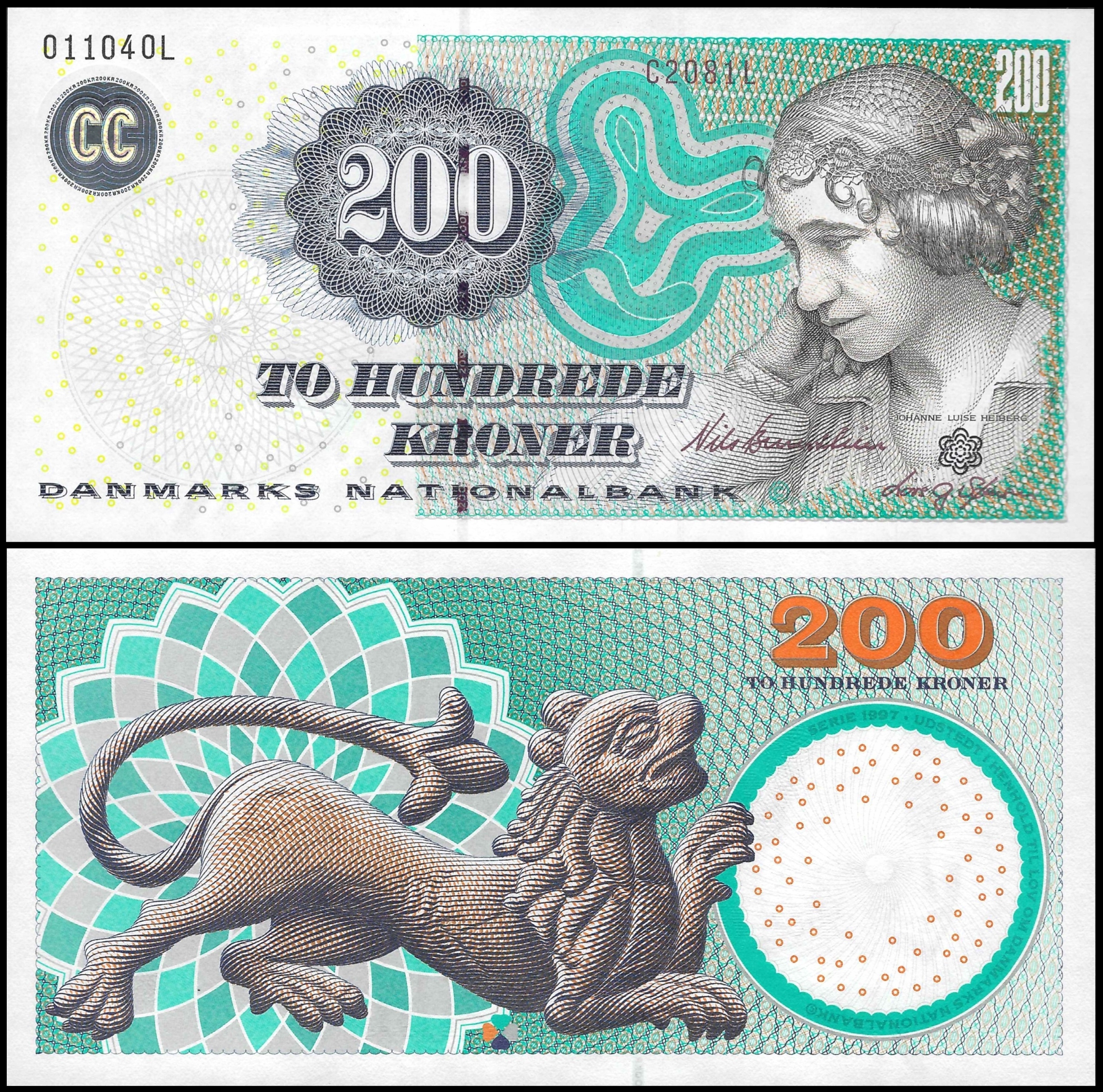 * DANIA 200 koron 2008 P-62 g ** stan UNC ** lew * starsze wydanie