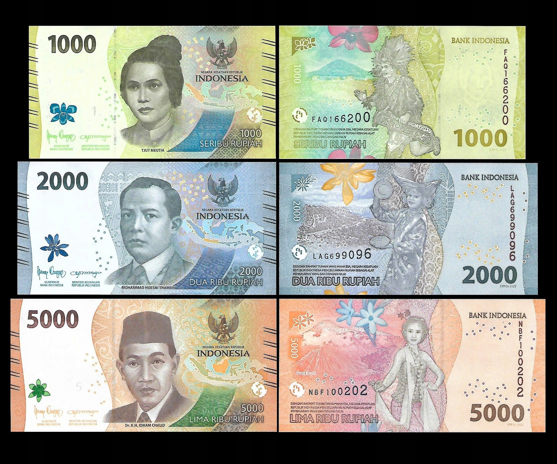 * INDONEZJA 1000 2000 5000 rupii 2022 P 162 P 163 P 164 * stan UNC * zestaw