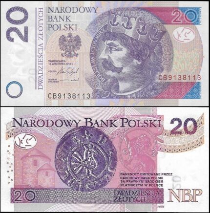 * POLSKA 20 złotych 2016 P-184 ** stan UNC ** seria CB