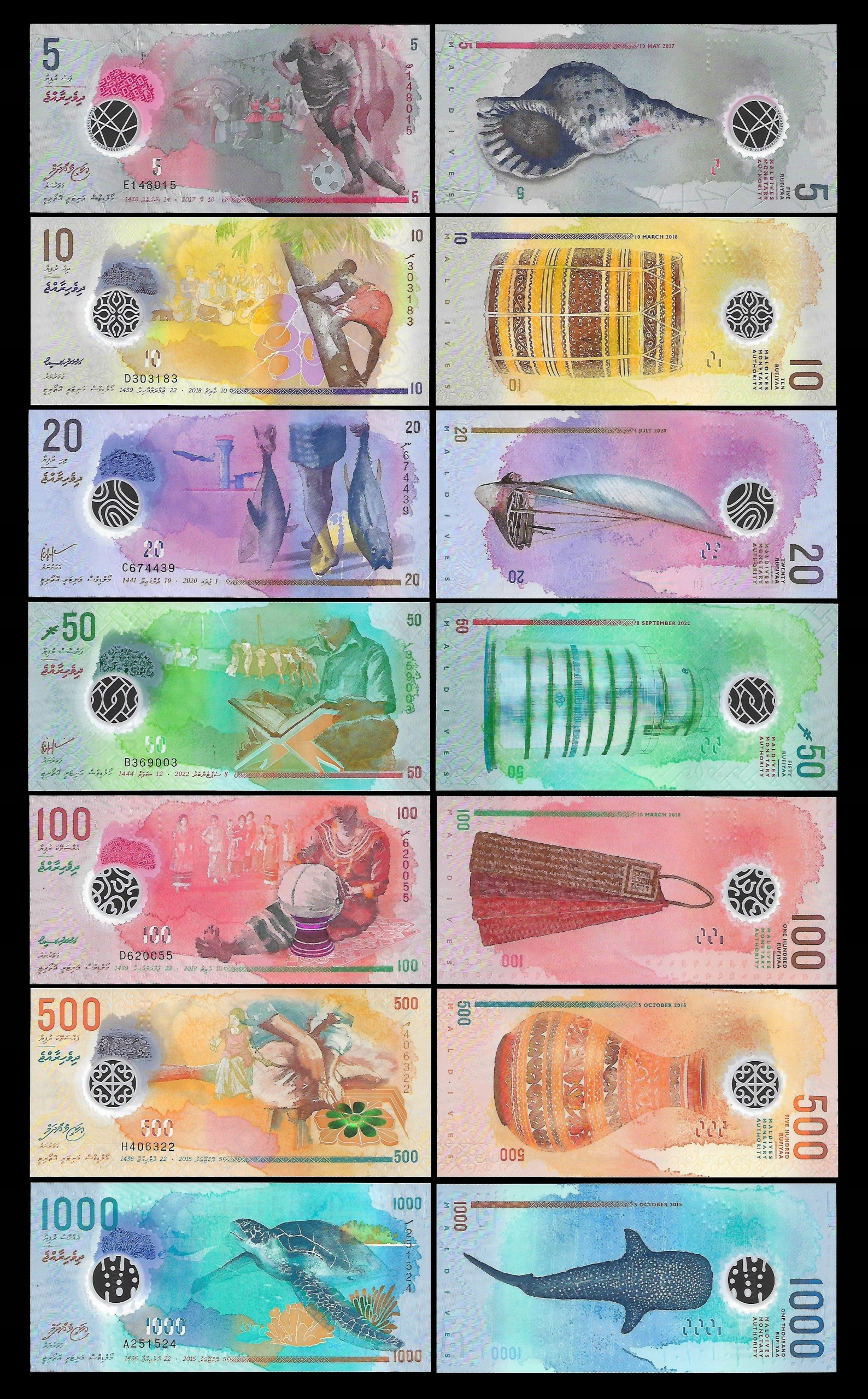 *MALEDIWY 5 10 20 50 100 500 1000 rufiyaa * UNC * zestaw * POLIMER + Folder