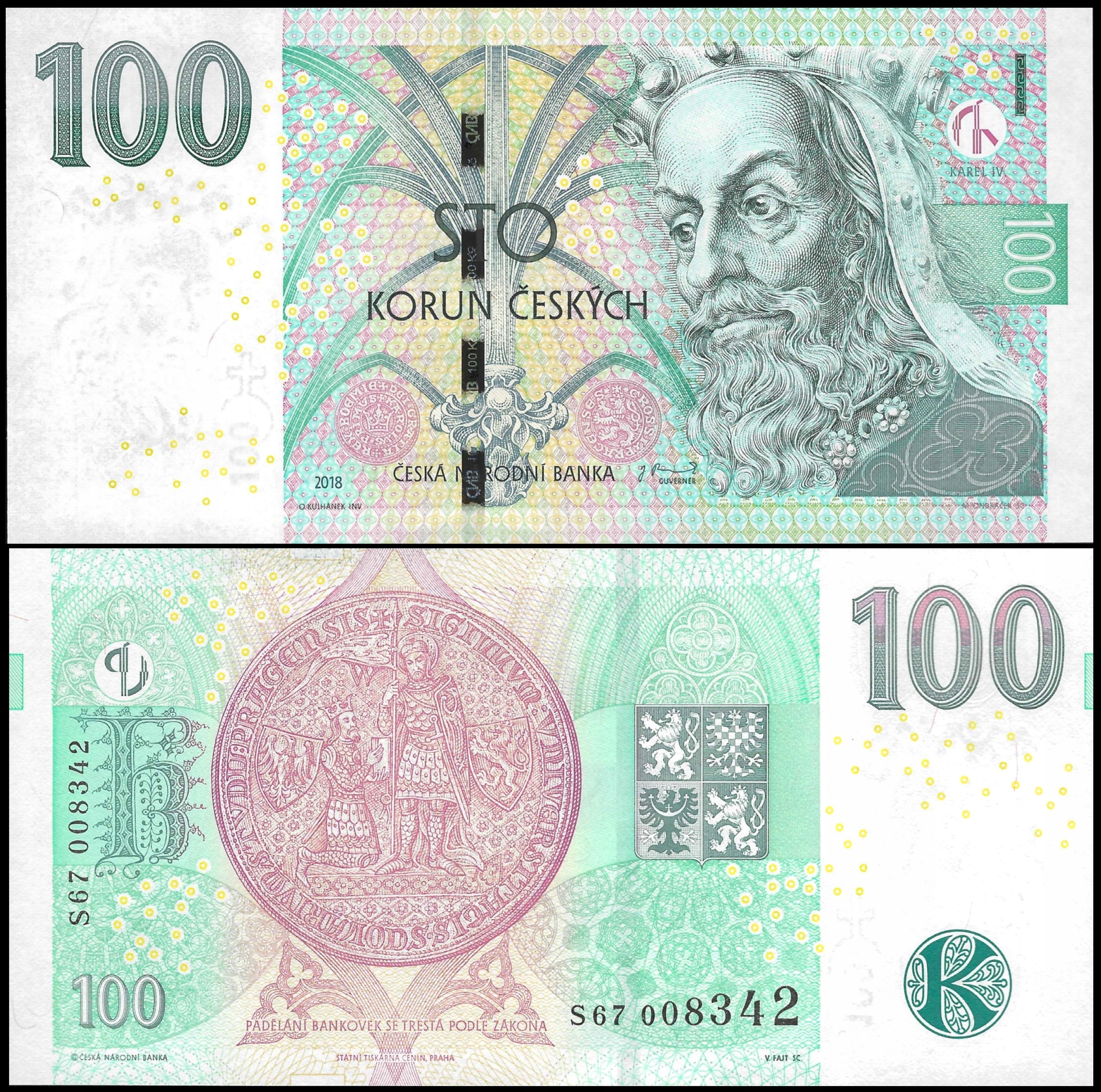 * CZECHY 100 koron 2018 P-18g * stan UNC *
