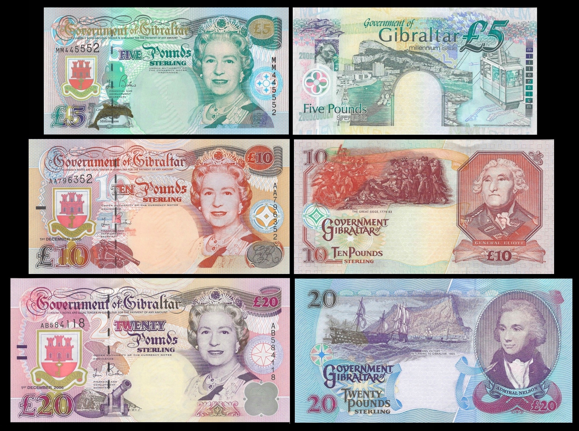 * GIBRALTAR 5 10 20 funtów 2000-2006 P- 29 32 33 ** UNC ** zestaw 3 sztuk