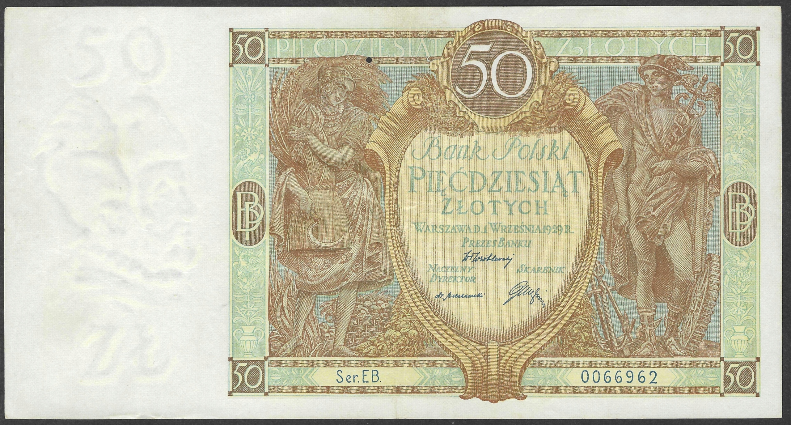 * POLSKA 50 złotych 1929 P-71 * stan 1-/2+ * przedwojenny banknot *