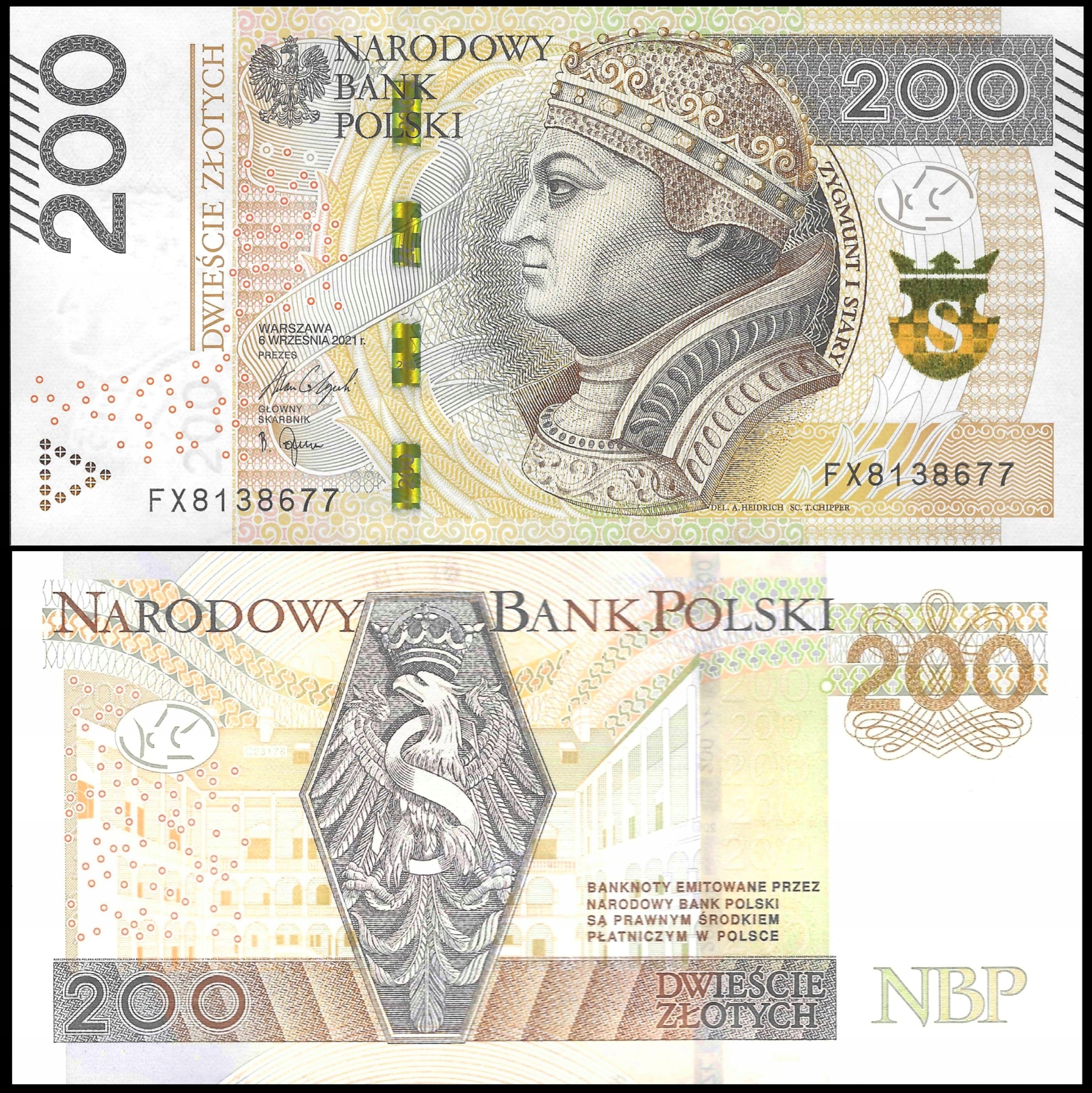 * POLSKA 200 złotych 2021 P-189 ** stan UNC ** seria FX