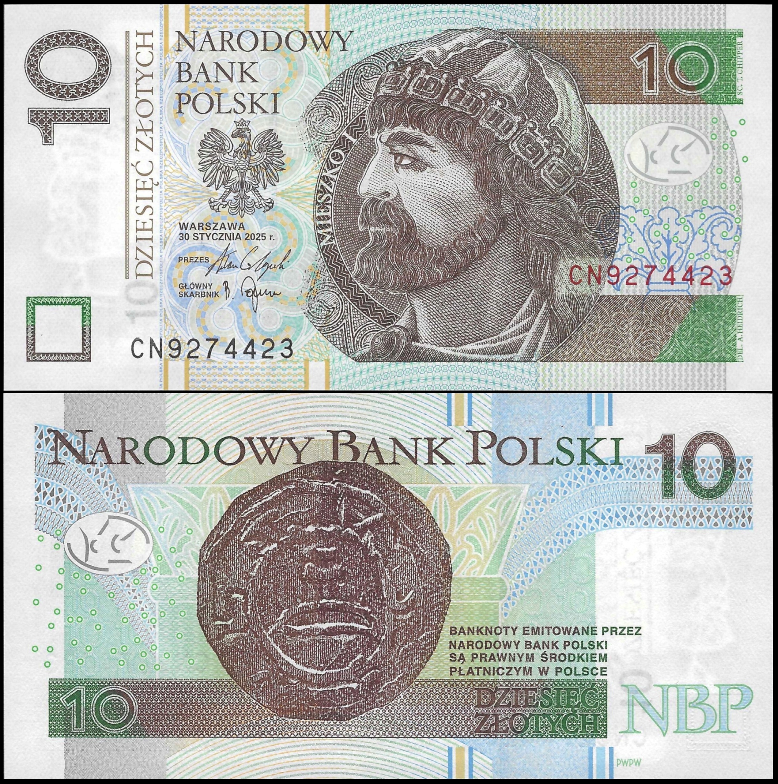 * POLSKA 10 złotych 2025 P-183 ** stan UNC ** seria CN * nowa data *