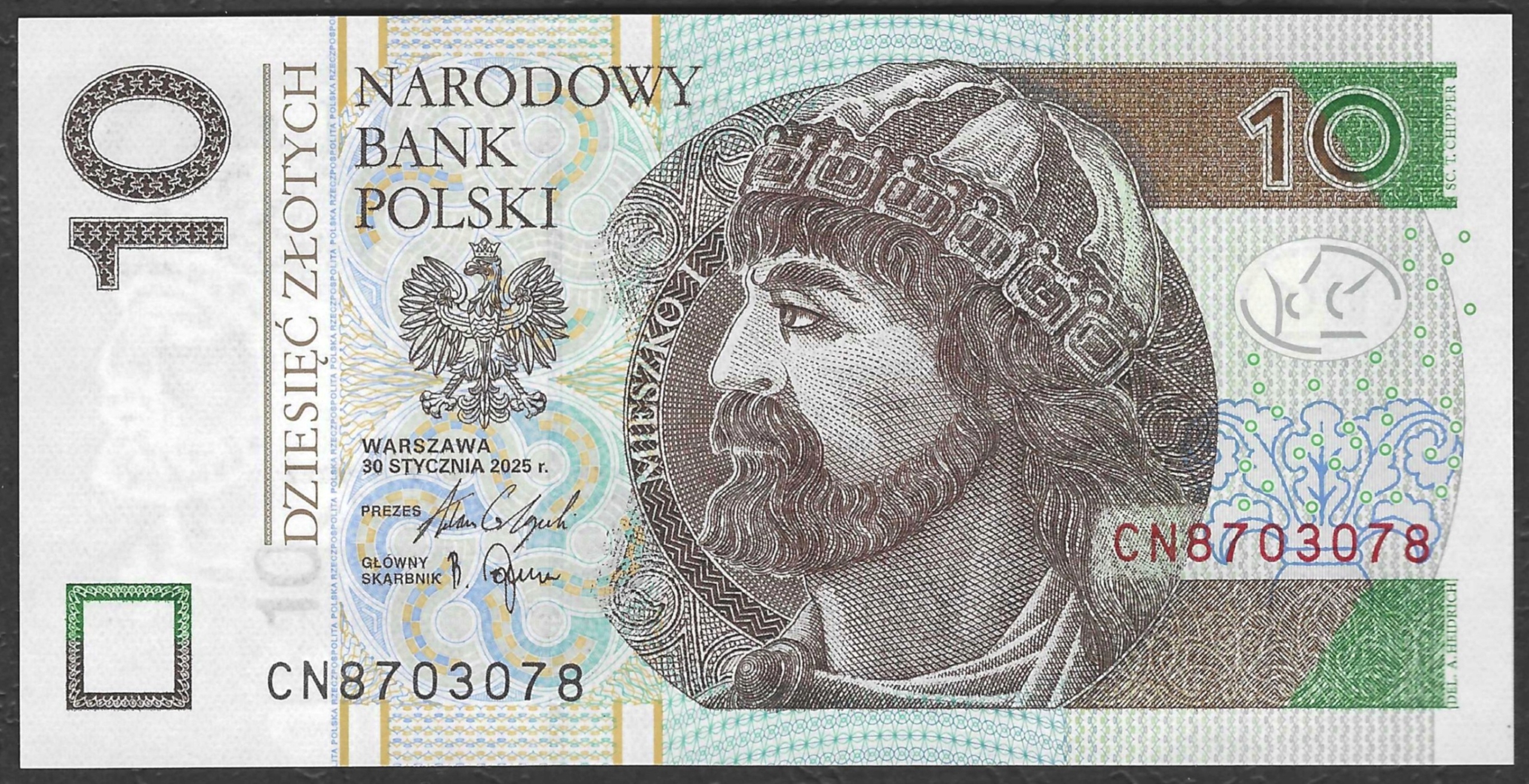 * POLSKA 10 złotych 2025 P-183 * UNC seria CN * nowa data * RADAR * 8703078