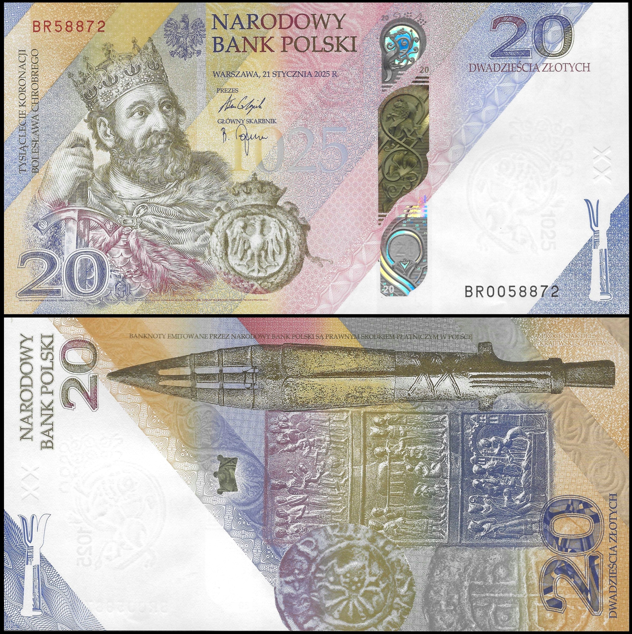 * POLSKA 20 złotych 2025 W-199 Bolesław Chrobry + folder * UNC *
