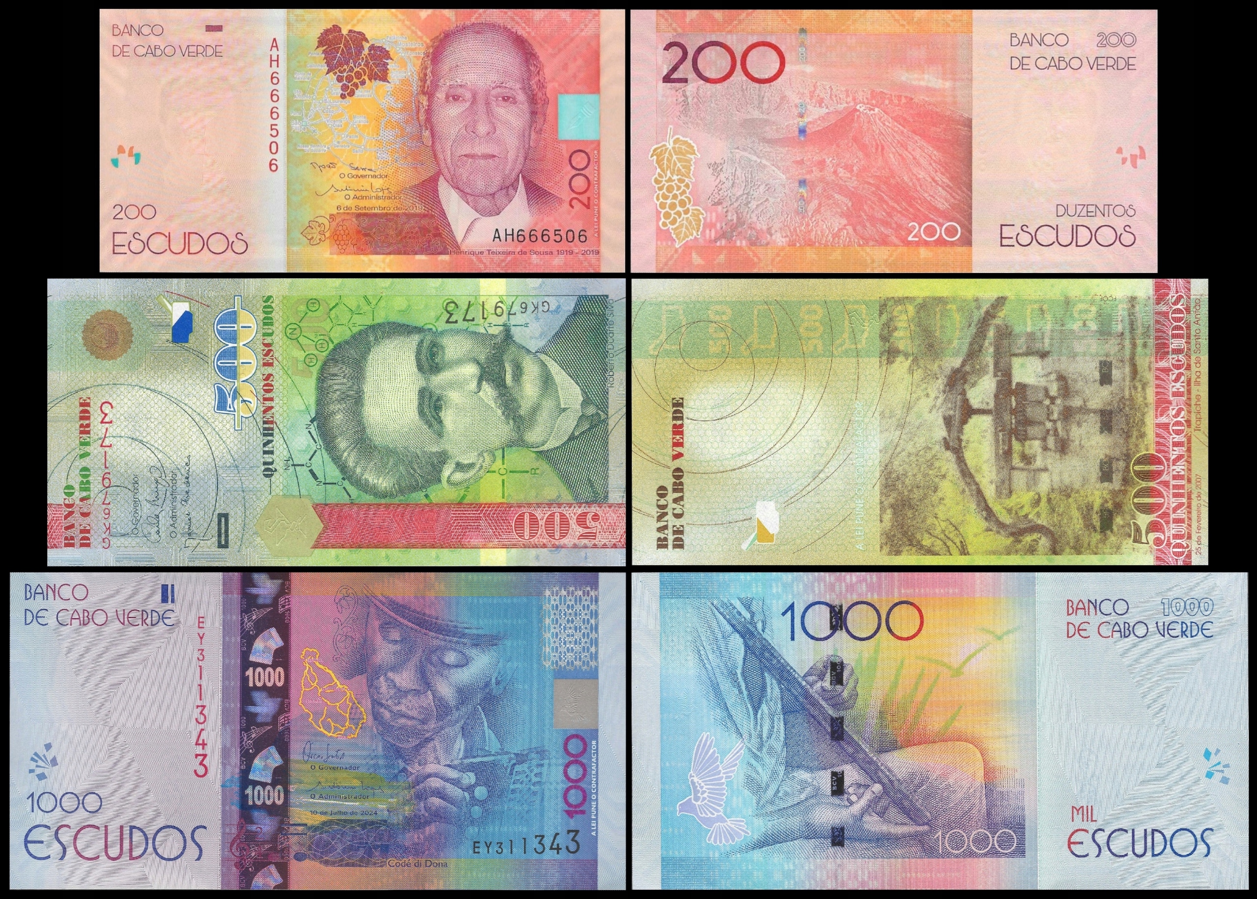 * CABO VERDE / REP. ZIELONEGO PRZYLĄDKA 200 500 1000 escudos * UNC * zestaw