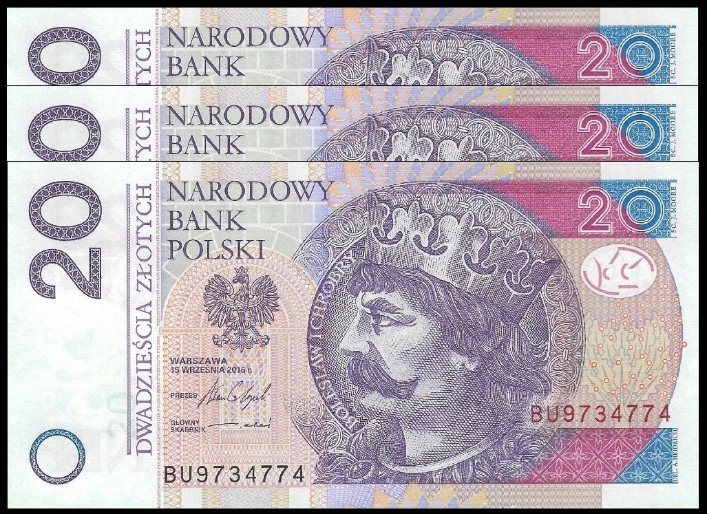 * POLSKA zestaw 3 x 20 złotych 2016 P-184 * UNC * seria BU * kolejne numery