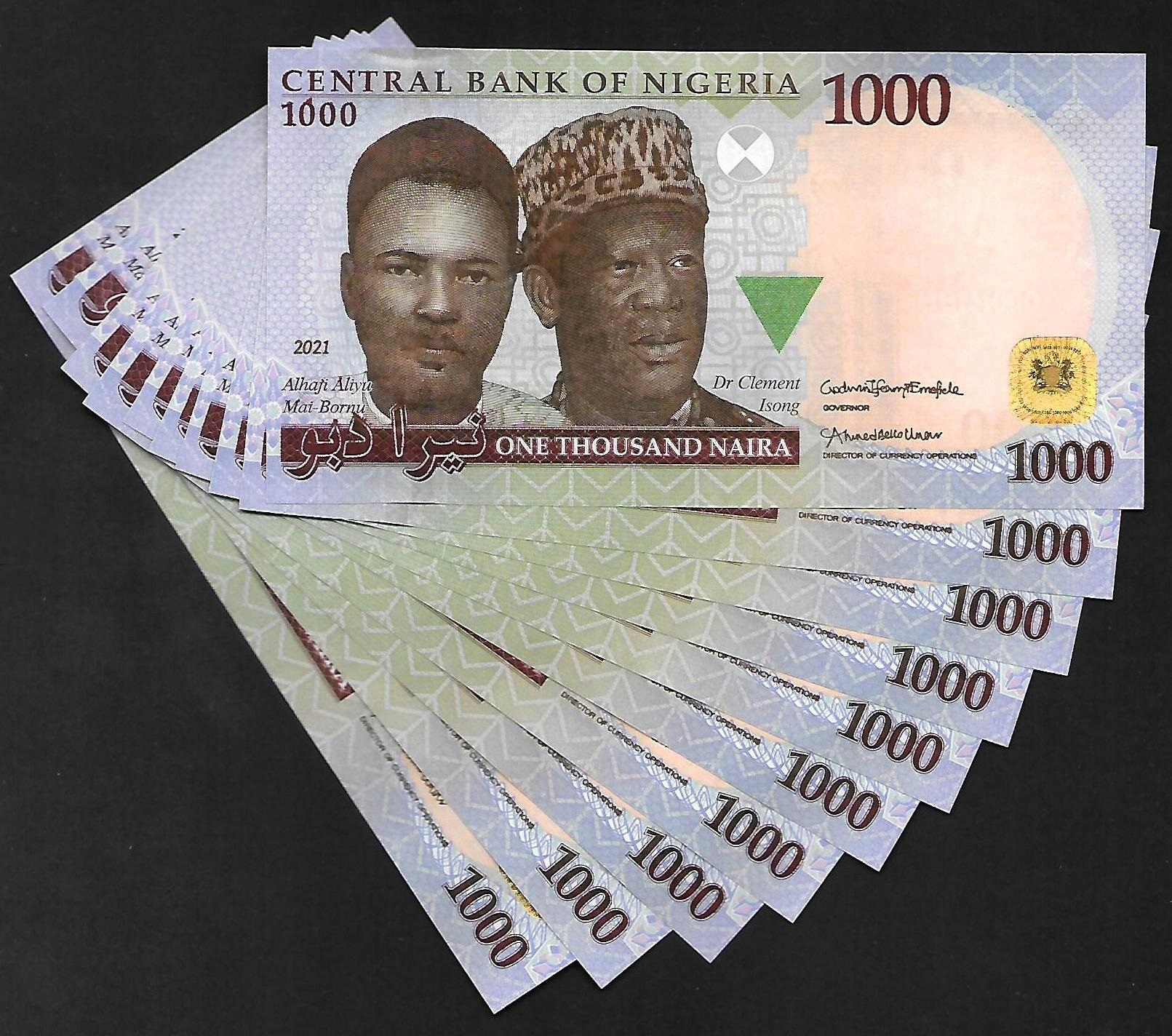 * NIGERIA 1000 naira 2021 P-36 ** UNC ** zestaw 10 sztuk * kolejne numery