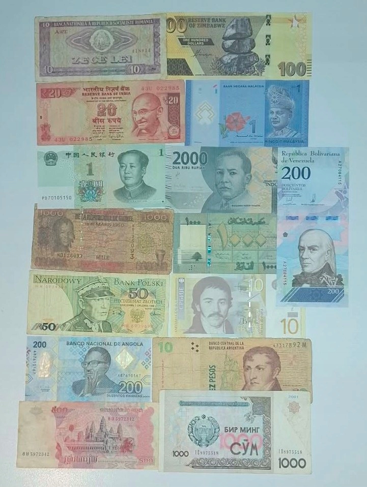 * set VI a ZESTAW 15 banknotów świata- Indie,Liban, Malezja *z obiegu*