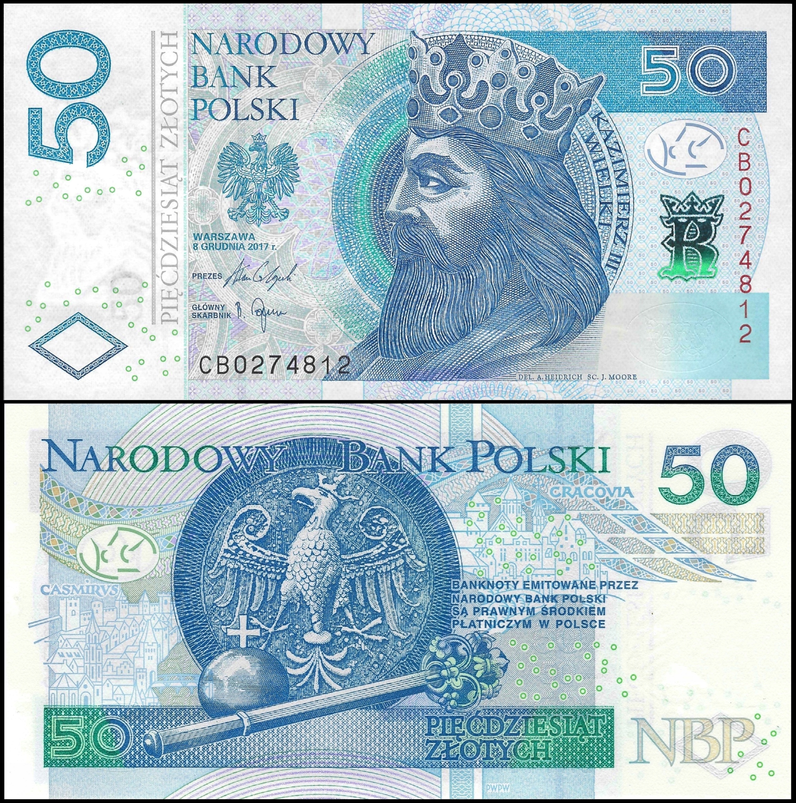 * POLSKA 50 złotych 2017 P-185 ** stan UNC ** seria CB *