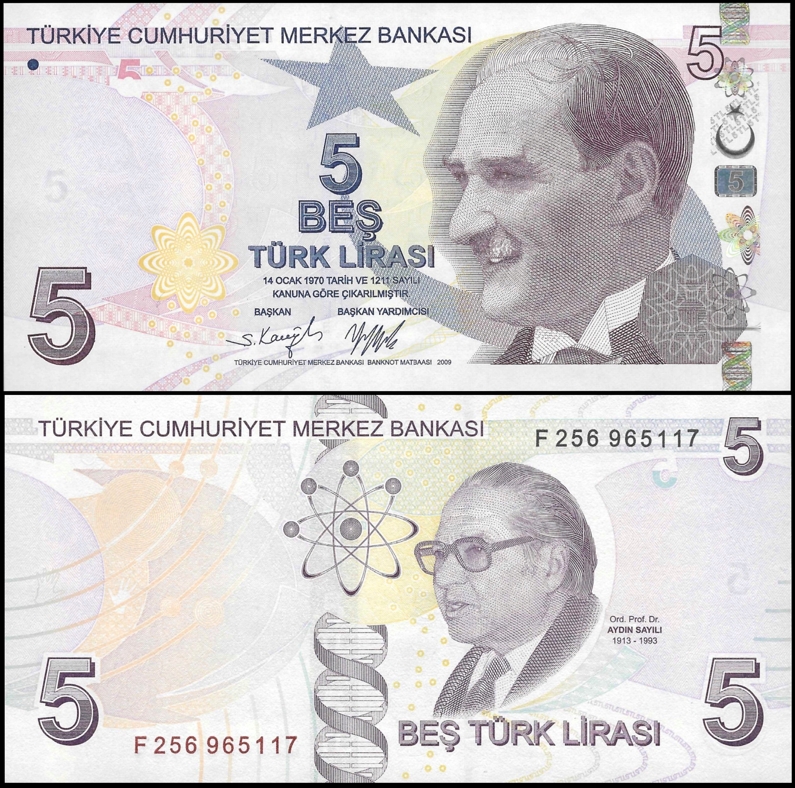 * TURCJA 5 lir/ lirasi 2009 P-222f ** stan UNC ** Atatürk