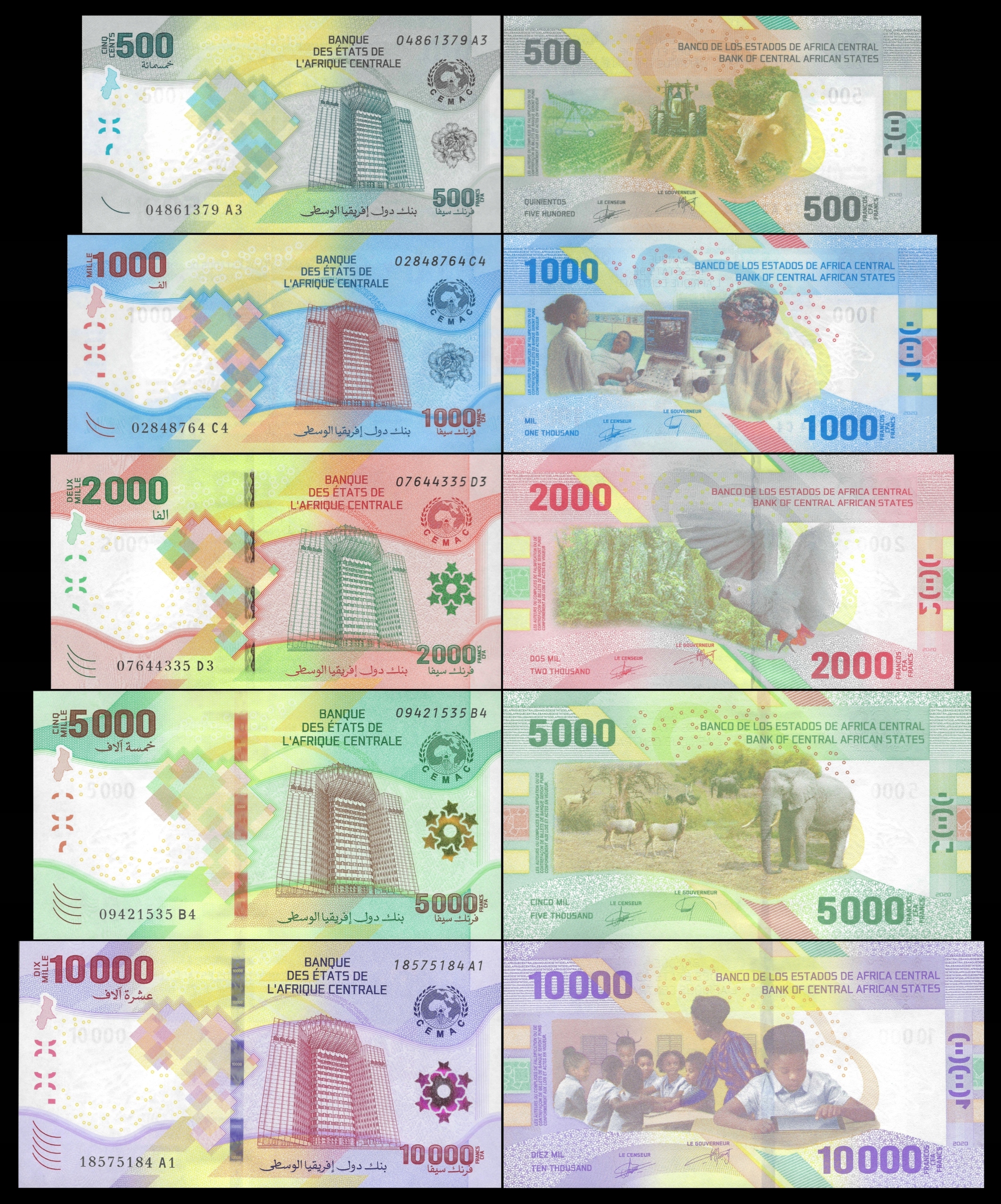 * AFRYKA CENTRALNA 500 - 10000 franków CFA 2020 W-700-704 * UNC * Zestaw *