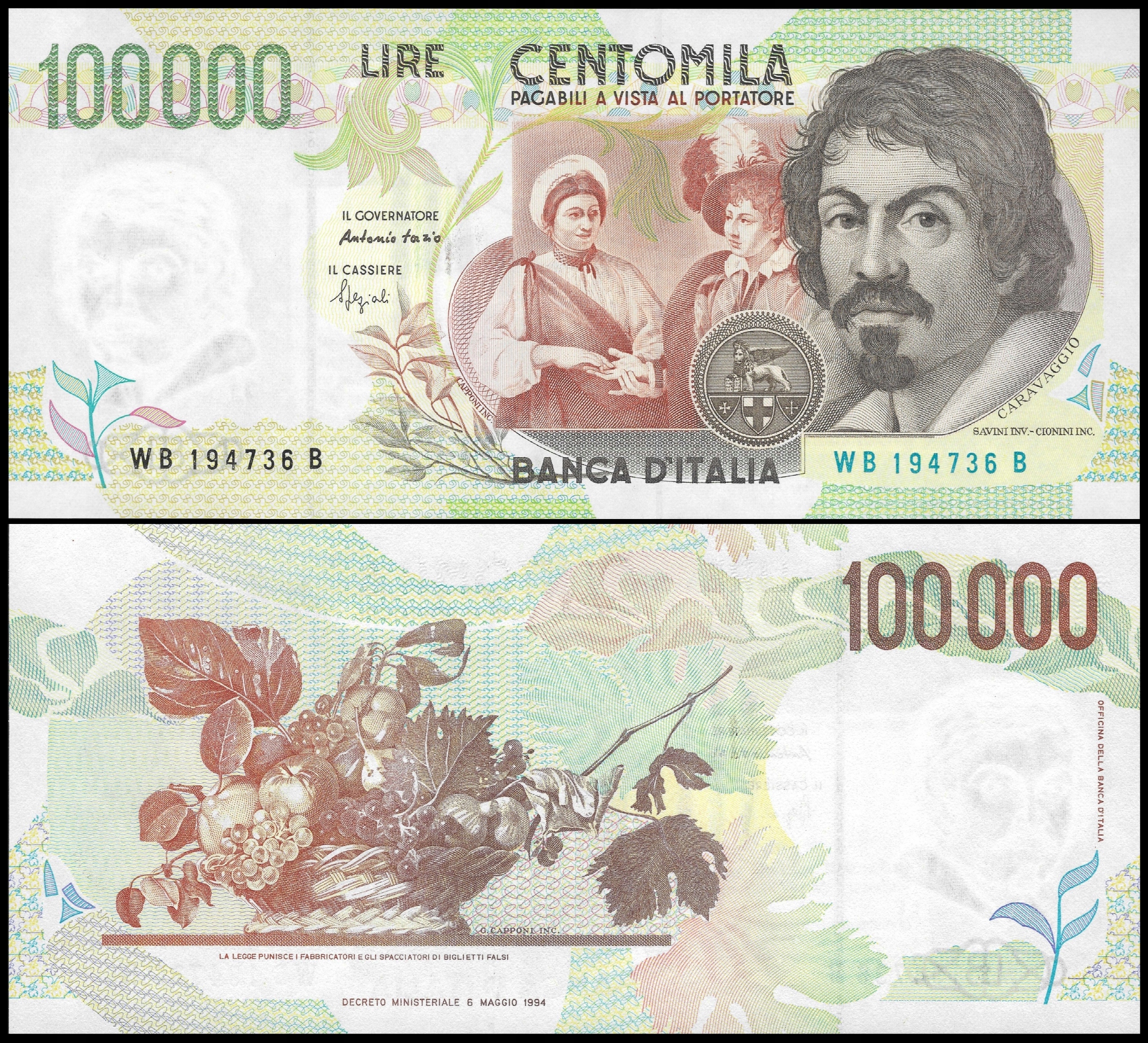* WŁOCHY 100000 lire/ lirów 1994 P- 117a * stan UNC * rzadki
