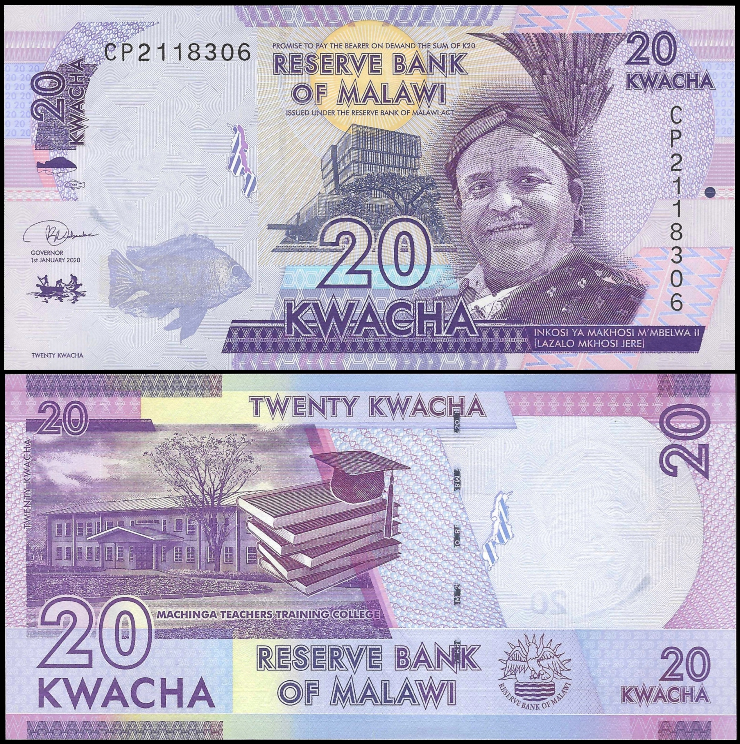 * MALAWI 20 kwacha 2020 P-63 ** stan UNC **