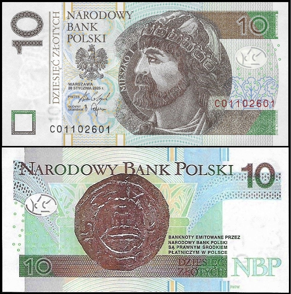 * POLSKA 10 złotych 2025 P-183 ** stan UNC ** seria CO * nowa data *