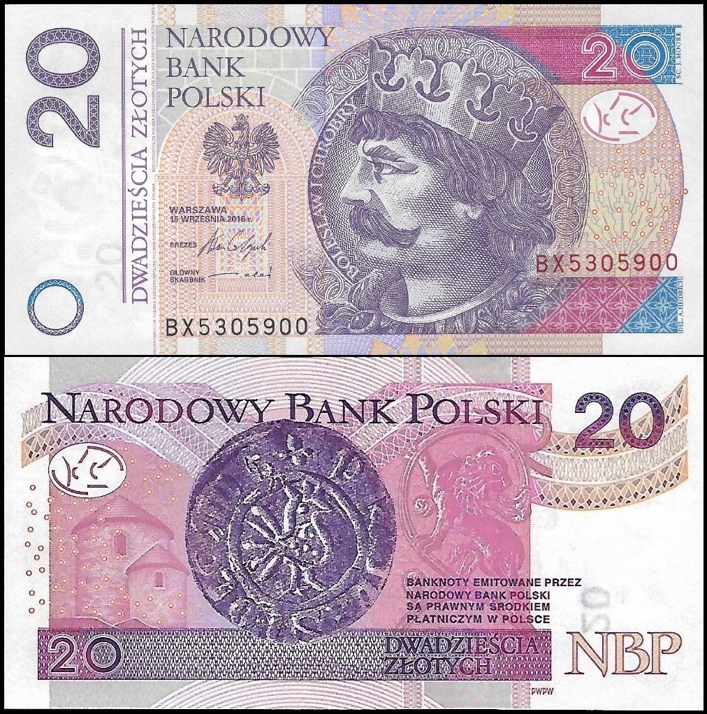 * POLSKA 20 złotych 2016 P-184 ** stan UNC ** seria BX
