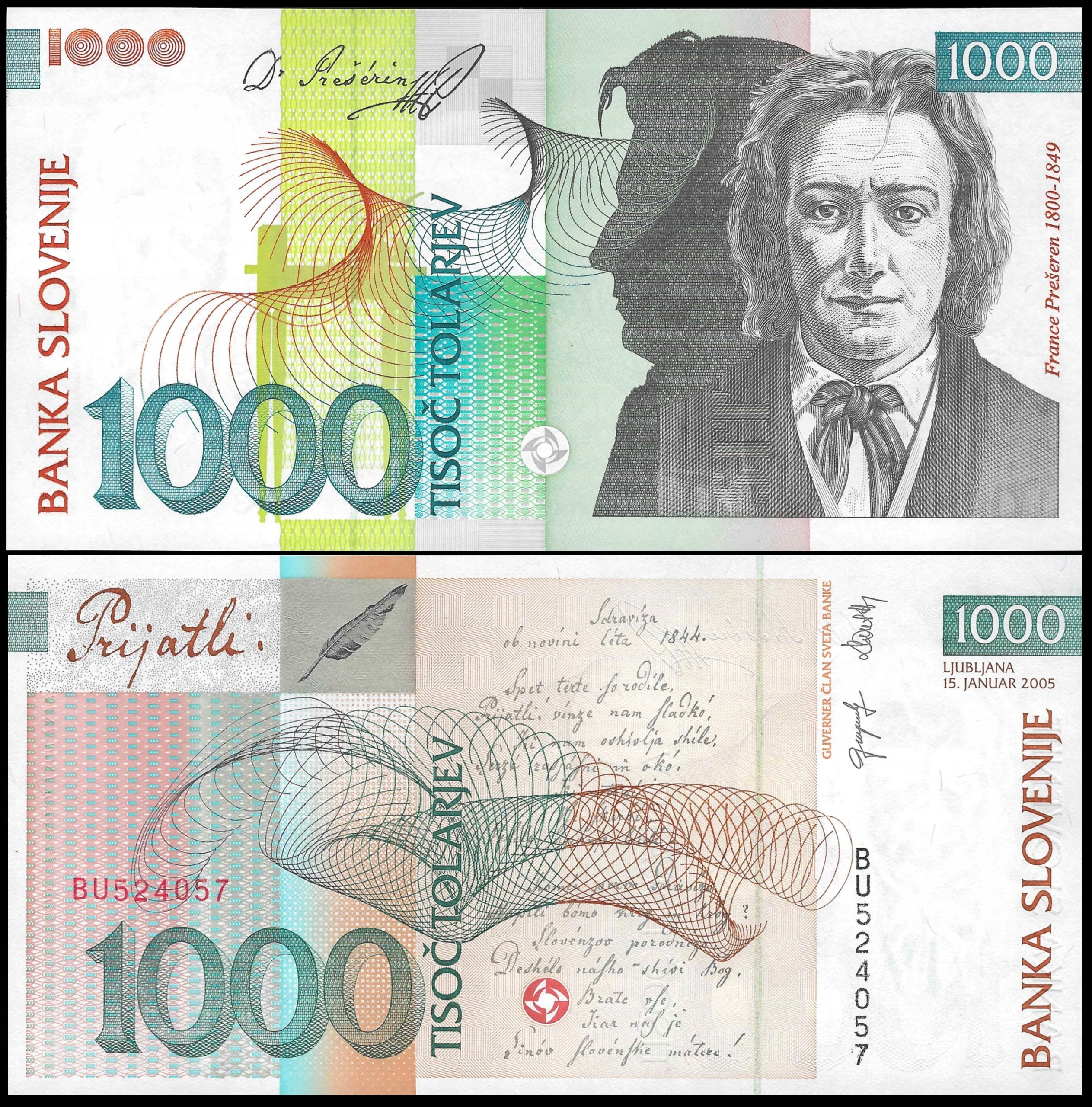 * SŁOWENIA 1000 Tolarów 2005 P-32c * UNC * zastąpiony przez Euro * rzadki *