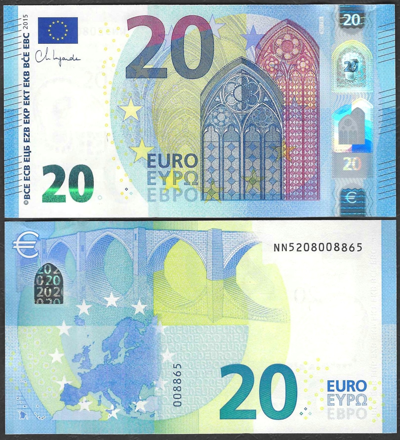 Euro 20 seria N 2015 Austria UNIA EUROPEJSKA banknot 20 euro 2015 W- 28 ** Prefix N * AUSTRIA - obrazek 1